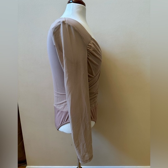 NWT Lulu's tan long sleeve stretch bodysuit. Wrap front. - Picture 3 of 5